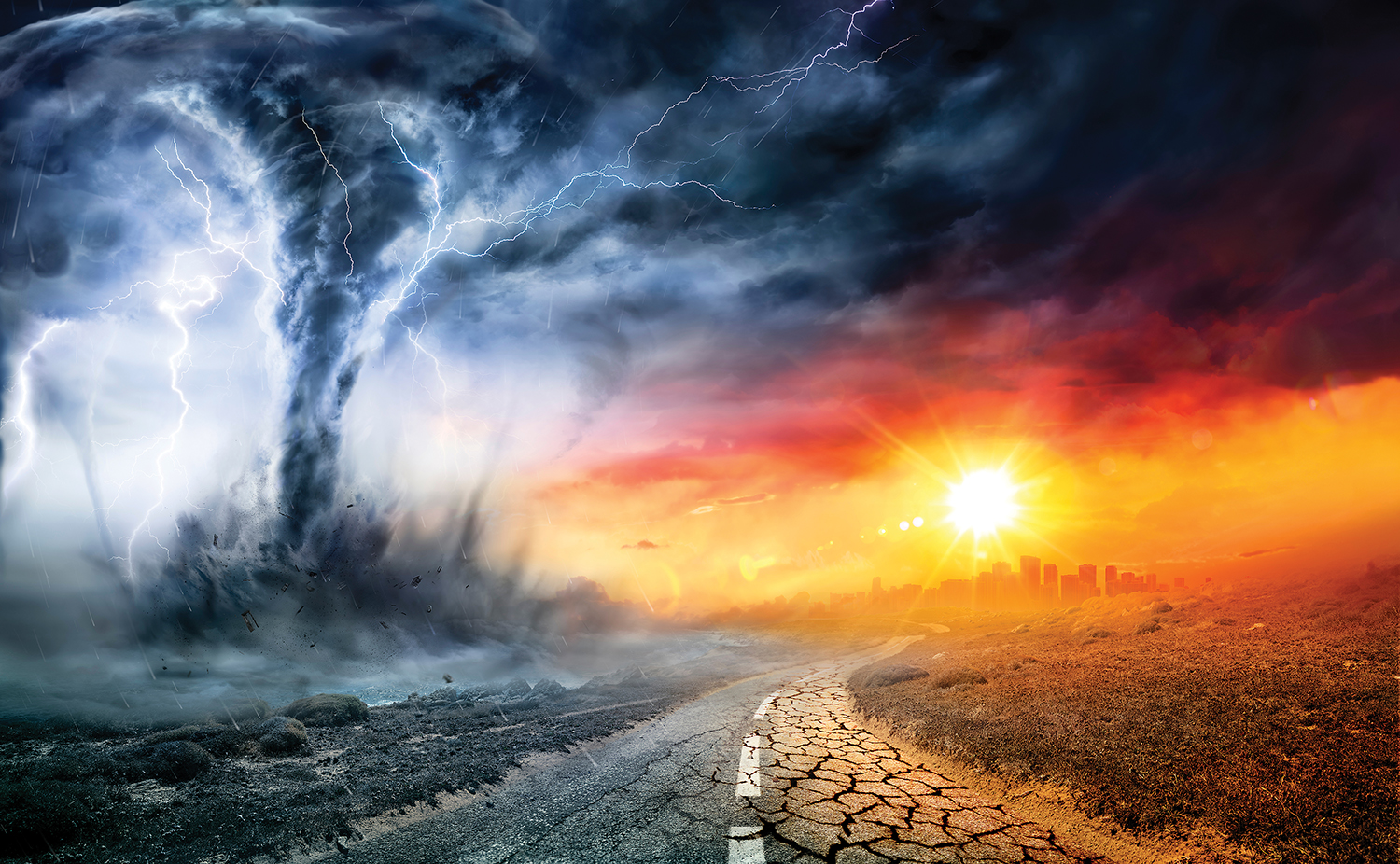 Tornado In Stormy Landscape – Climate Change And Natural Disaste